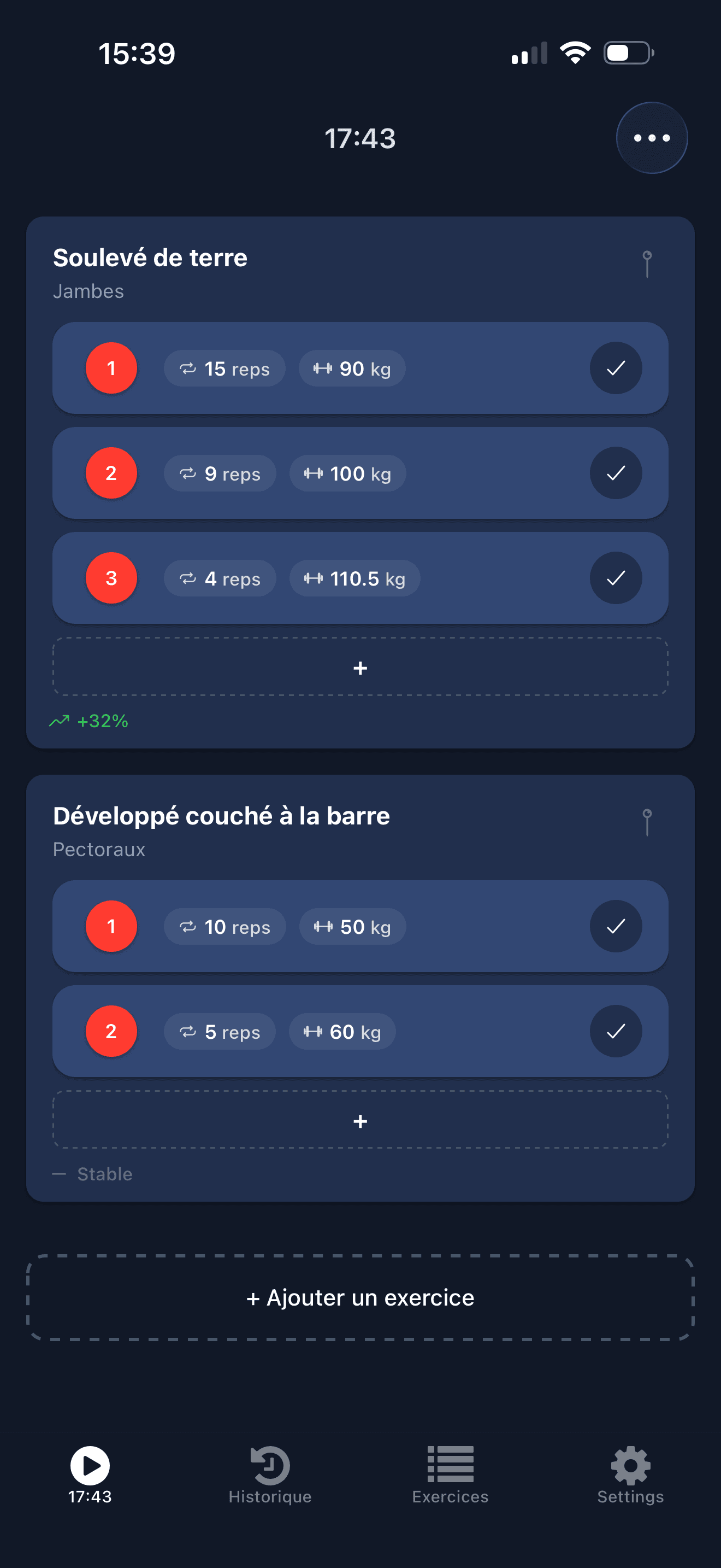 Écran de suivi des séries